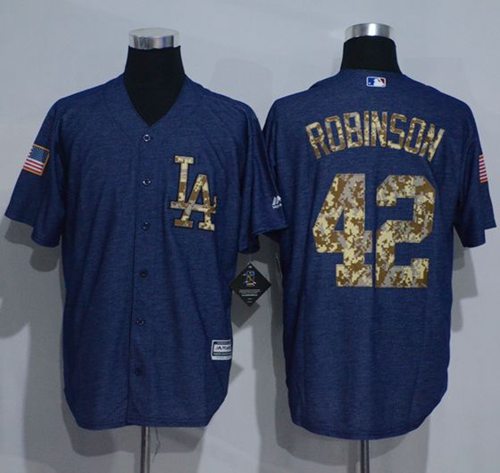 Dodgers #42 Jackie Robinson Denim Blue Salute to Service Stitched MLB Jersey - Click Image to Close